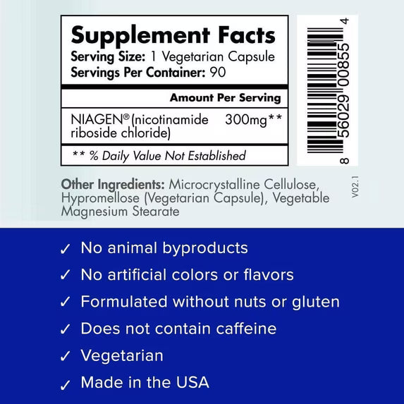 TRU NIAGEN Patented NAD Supplement 90 Servings x 300 mg Niagen