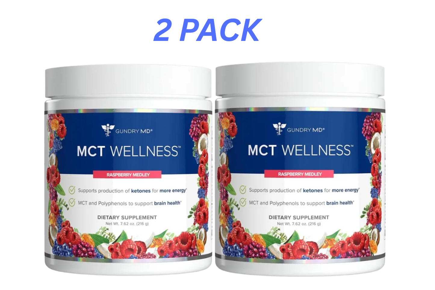 2 Pack GUNDRY MD MCT WELLNESS Raspberry Flavor