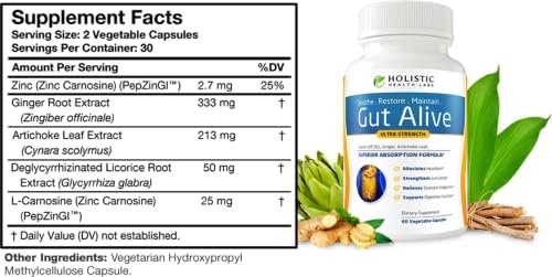 Gut Alive - All Natural Support to Fight IBS, Heartburn, Acid Indigestion, Acid Reflux, Bloating & Gas. Unique Formulation 60 Count
