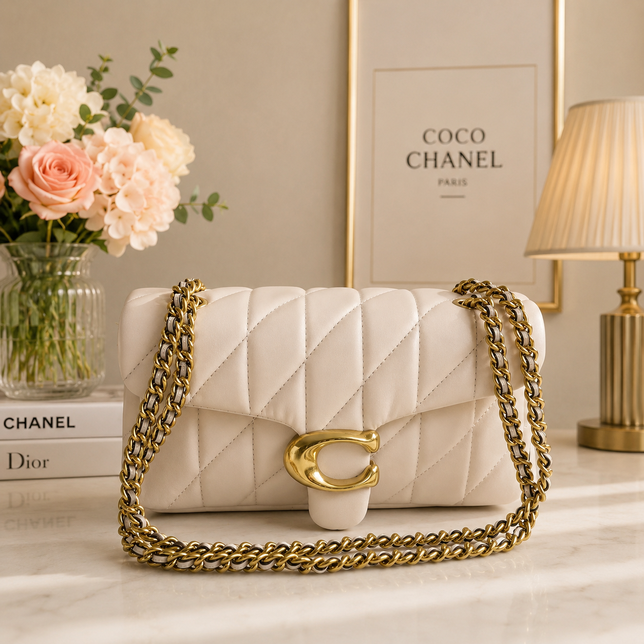 COACH Tabby 26 Quilted Shoulder Leather White/Gold CP150 outlet New JPN