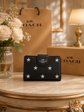 NEW COACH Medium Corner Zip Wallet With Star Print CW530 Black