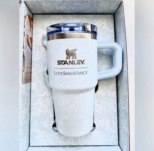 Stanley 40 oz Quencher H2.0 Tumbler Toscana Toile Alpine Blue LoveShackFancy