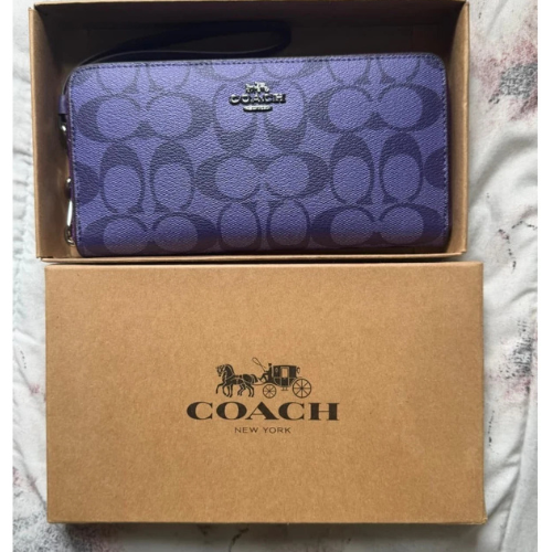 COACH,Zip-around Long wallet with Strap C4452  Signature Purple