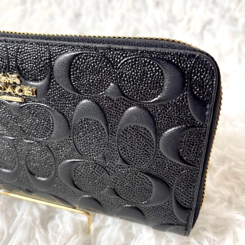 Coach F53834 Black Embossed Signature Leather Zip Long Wallet