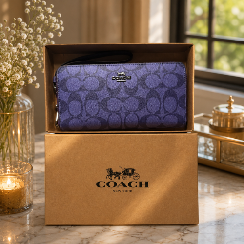 COACH,Zip-around Long wallet with Strap C4452  Signature Purple