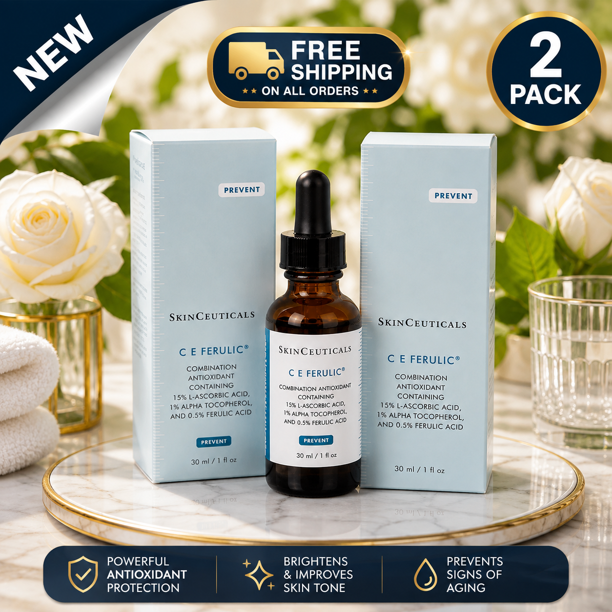 2 Pack SkinCeuticals C E Ferulic 15% L-Ascorbic Acid Vitamin C Serum, 1oz/30ml