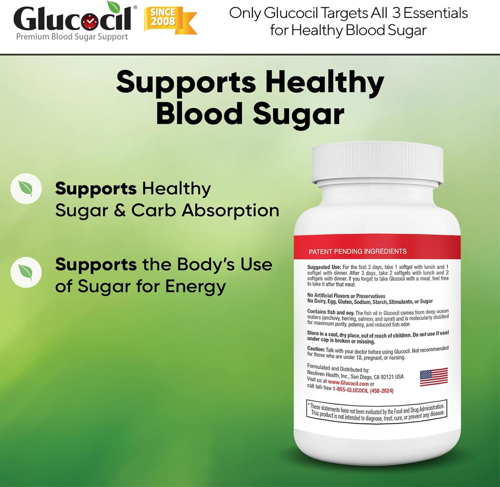 Glucocil 30-Day Supply 120CT Premium Blood Sugar Support