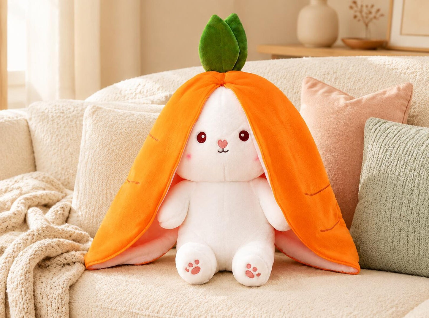 Carrot Rabbit Plush Toy | Strawberry Bunny Stuffed Animal, Soft Cuddly Toy
