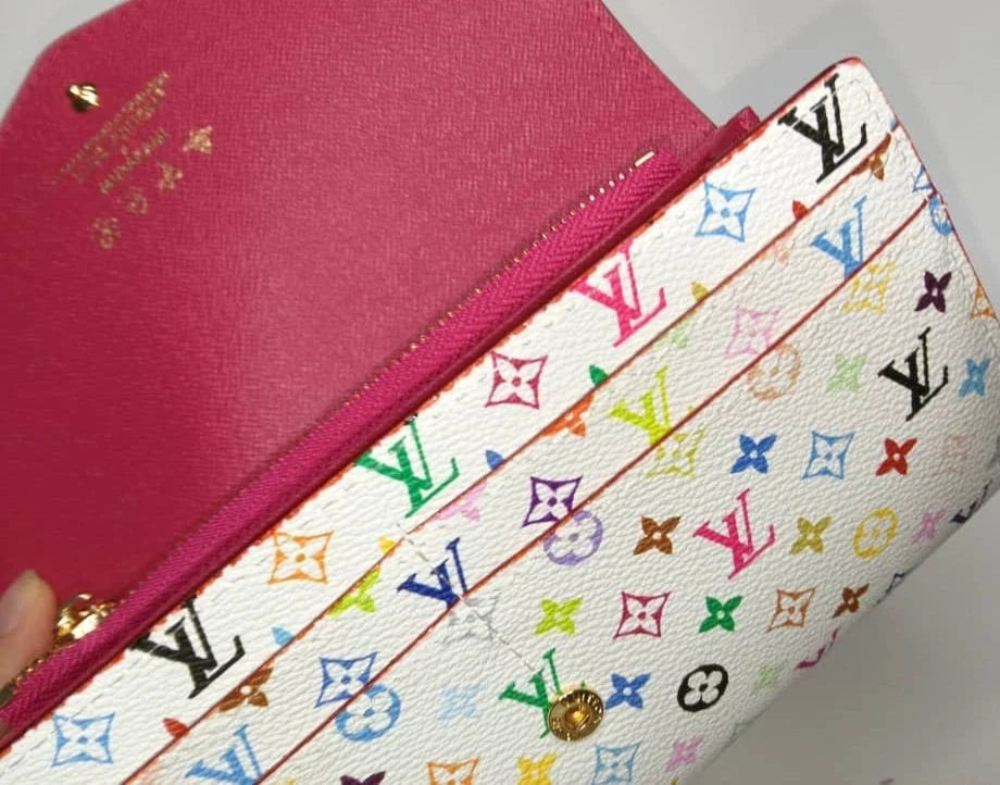 Louis Vuitton White Multicolor Takashi Murakami Sarah Long Wallet Pink Interior