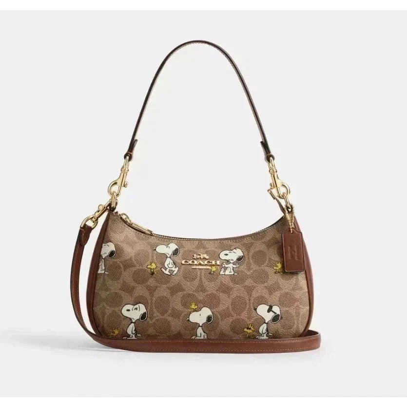 COACH Teri Shoulder Bag In Signature Canvas Gold/Tan/Brown New
