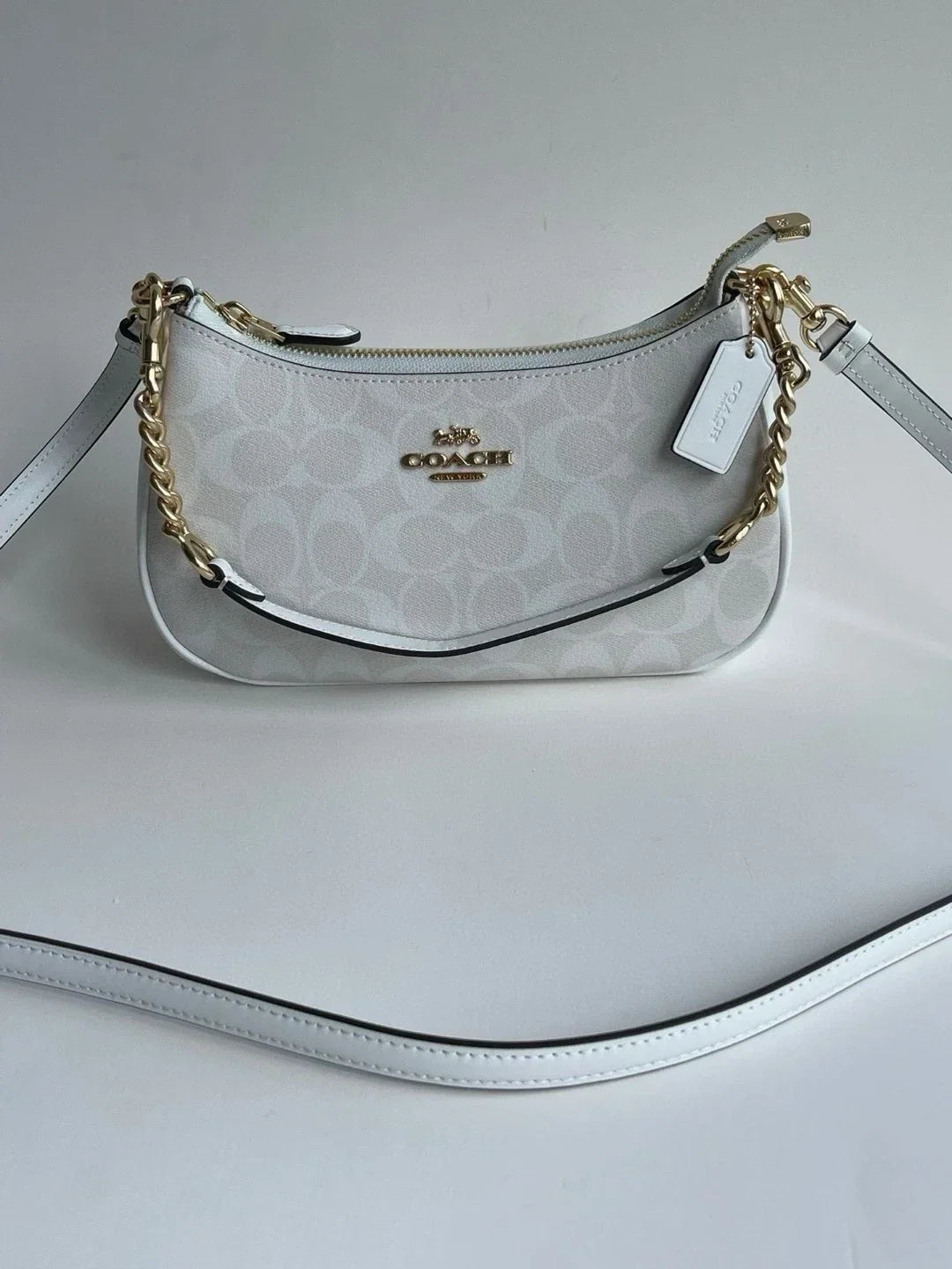 COACH Teri 2Way Shoulder Bag Signature Coated Canvas White outlet CA548