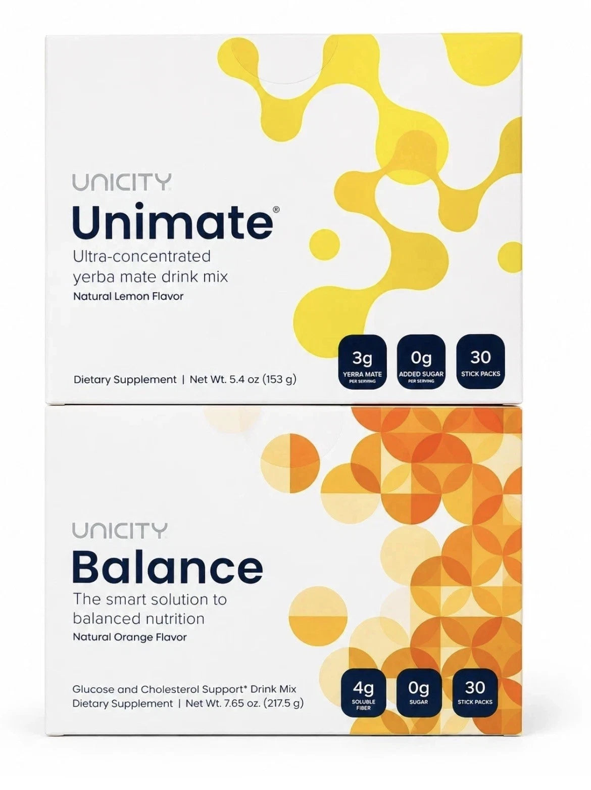 Unicity Unimate Lemon Natural and Unicity Balance Natural Orange