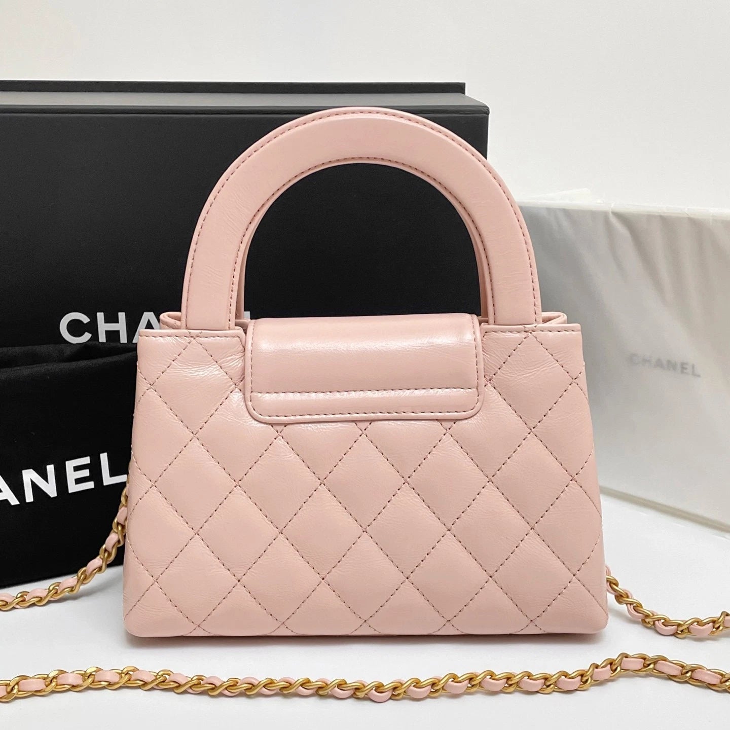 CHANEL Kelly Mini Shopping Pink Shiny Calfskin Quilted Handbag Crossbody Bag 23K