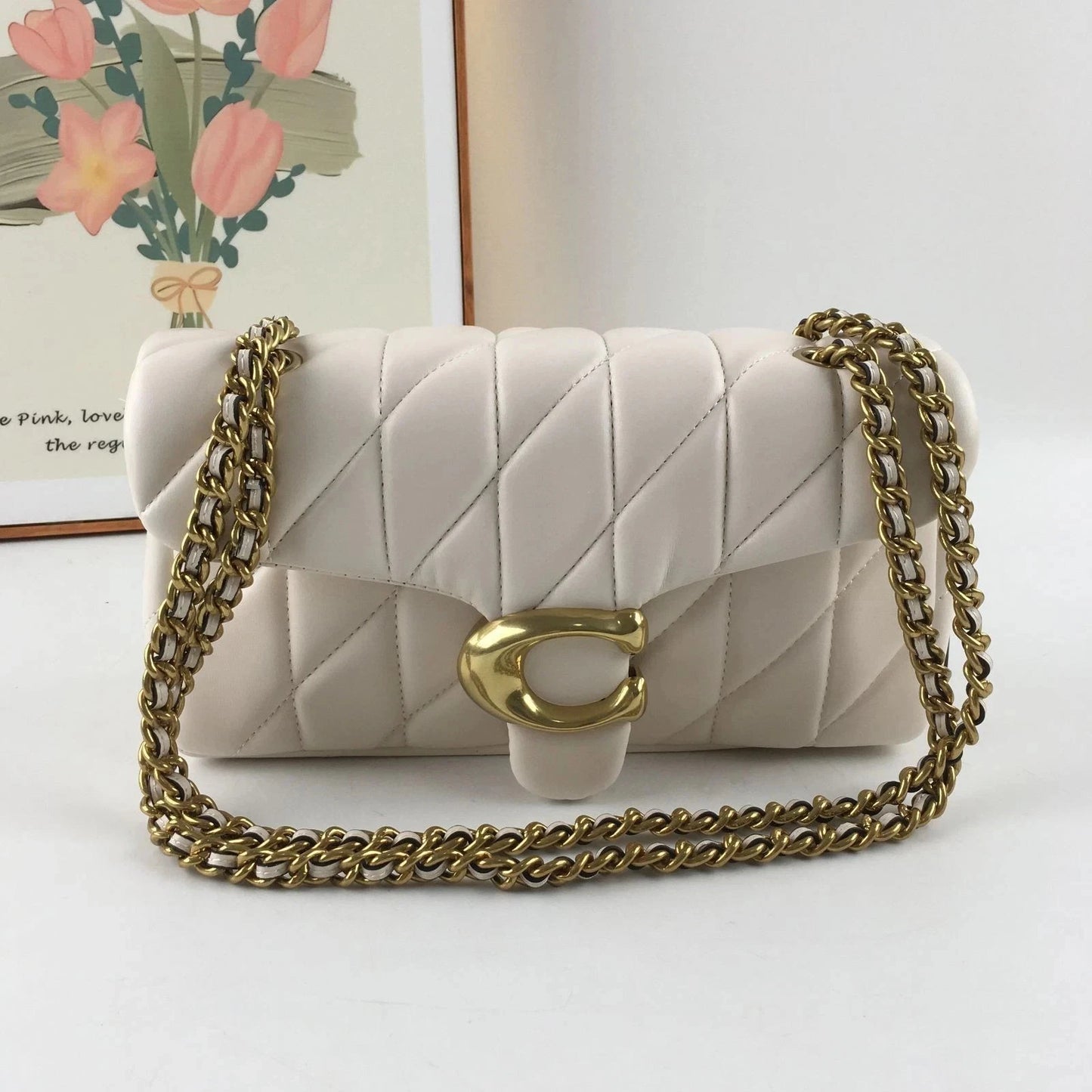 COACH Tabby 26 Quilted Shoulder Leather White/Gold CP150 outlet New JPN