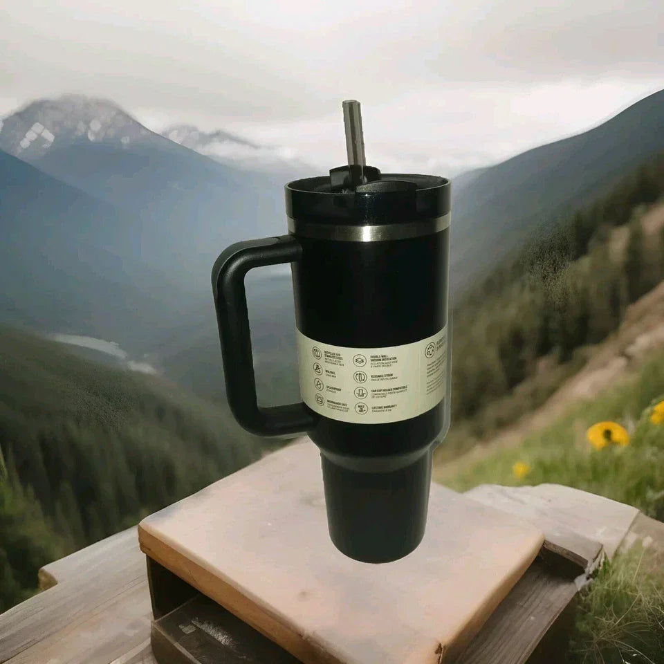 Stanley Flowstate Tumbler 40oz Black w/ Silver Tone Trim Quencher H2.0