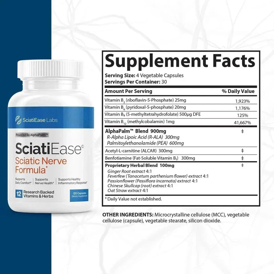 Sciatica Support 120 Capsules - Balanced Energy, Brain & Nervous System Health