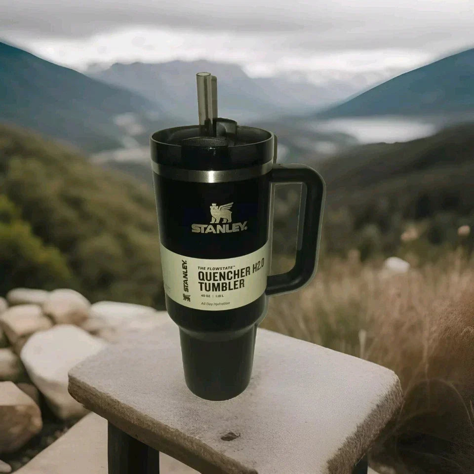 Stanley Flowstate Tumbler 40oz Black w/ Silver Tone Trim Quencher H2.0